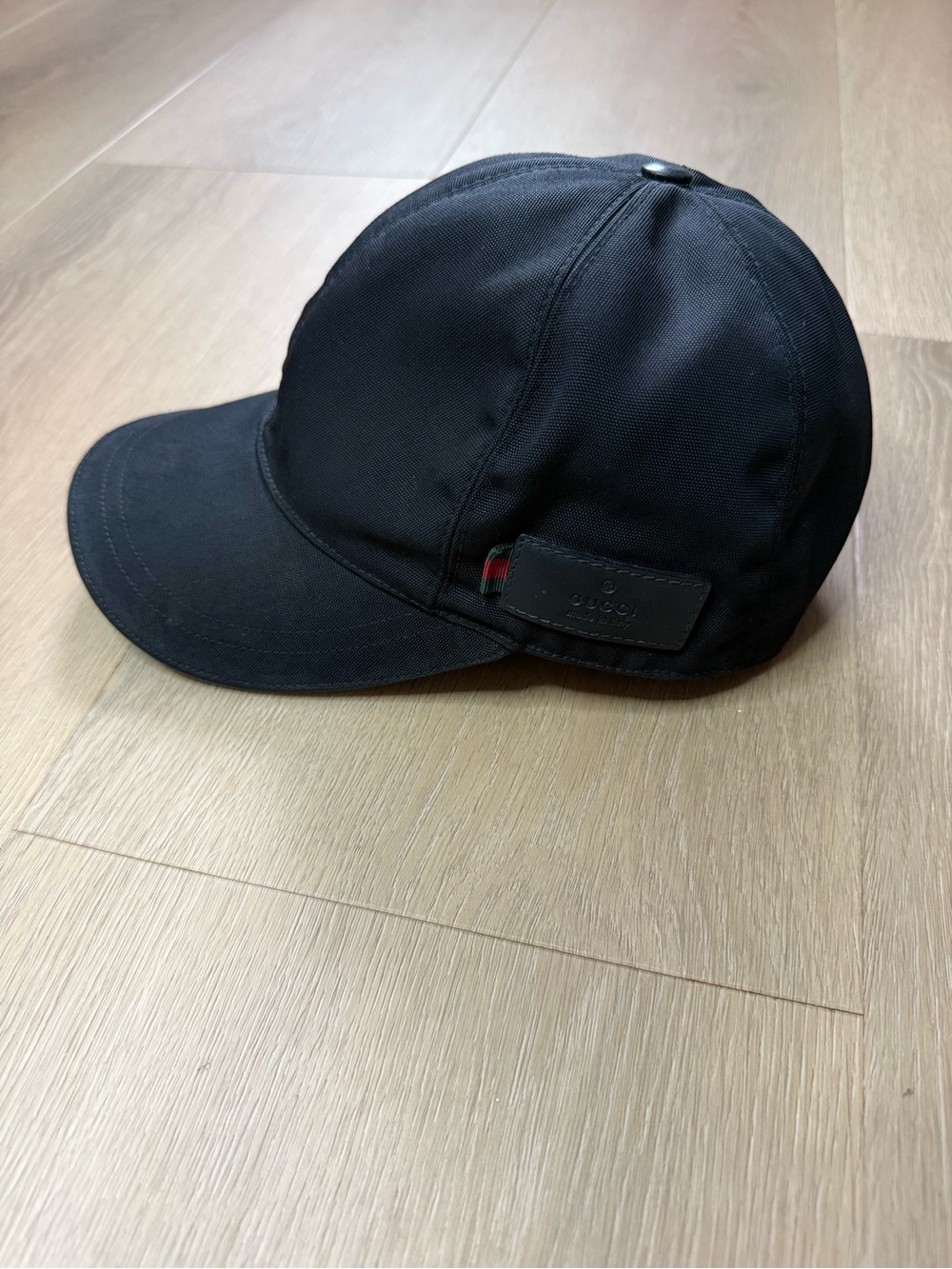 Gucci Polyamide Baseball Hat M Black Adjustable Leather Strap